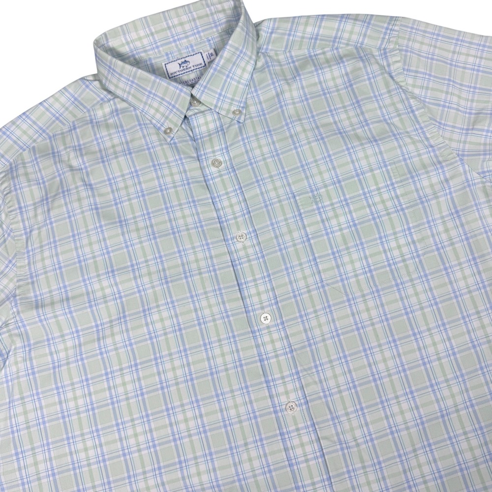 Southern Tide Intercoastal Button Down Shirt Mens XL Blue Green Plaid Stretch